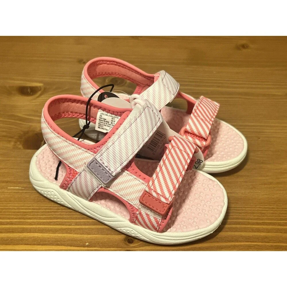 Wonder Nation Infant Toddler Girls Size 5 Sandals Pink Stripe Adjustable NWT